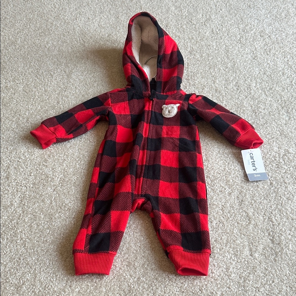Carter's Buffalo Plaid Hooded Footie size 3 months